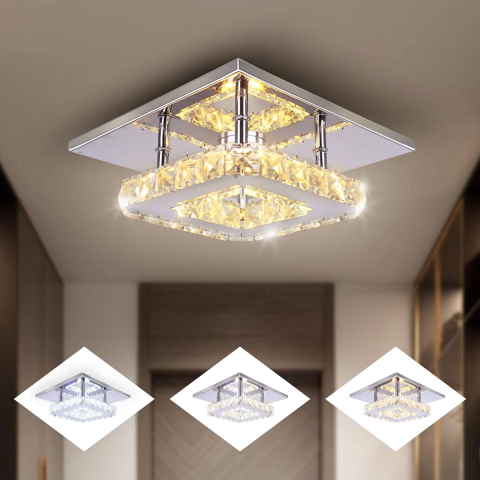 Liten LED-krona Halvinfälld Klädd Crystal Belysning Modern Tak Crystal Lampa för Sovrum Matsalar Hall (Värma)