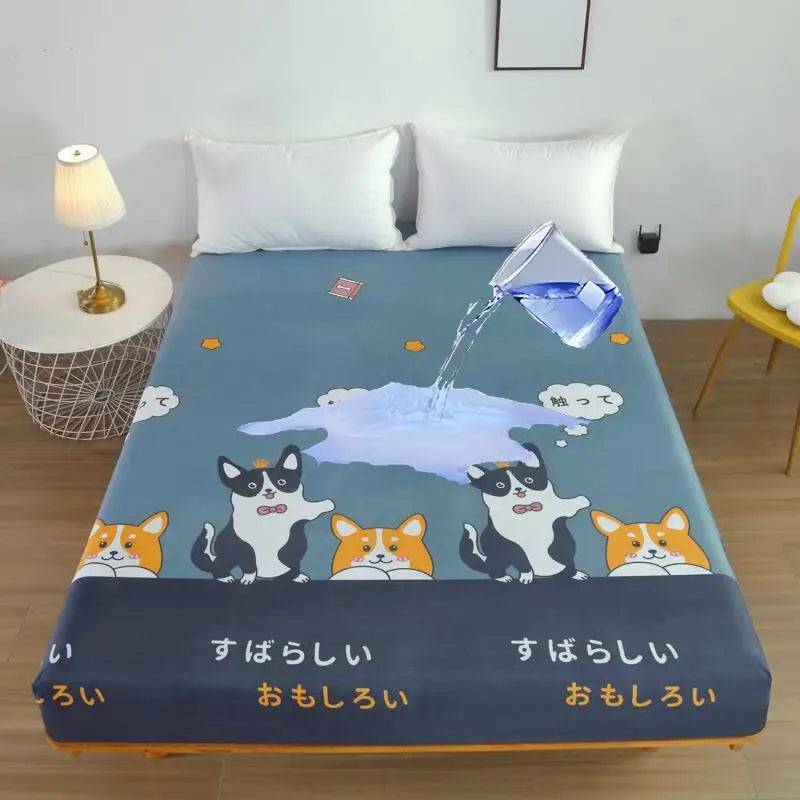 Kuup-Polyester 360° waterproof Cartoon Fitted Sheet Only(no pillowcase) Elastic Band Around Mattress Cover King Size Bed Cover - W1s ri ben gou / 120x200cm