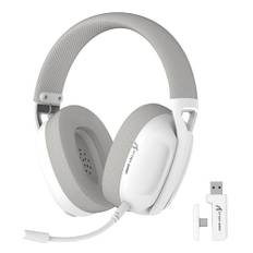 Över-ear lätta spelheadset, 2,4G trådbunden/Bluetooth/trådlös anslutning, 5.1 kanals stereo surroundljud, plug-in-mikrofon, uppladdningsbart batteri, lämplig för PC/Mac/laptop/PS5/telefon-vit