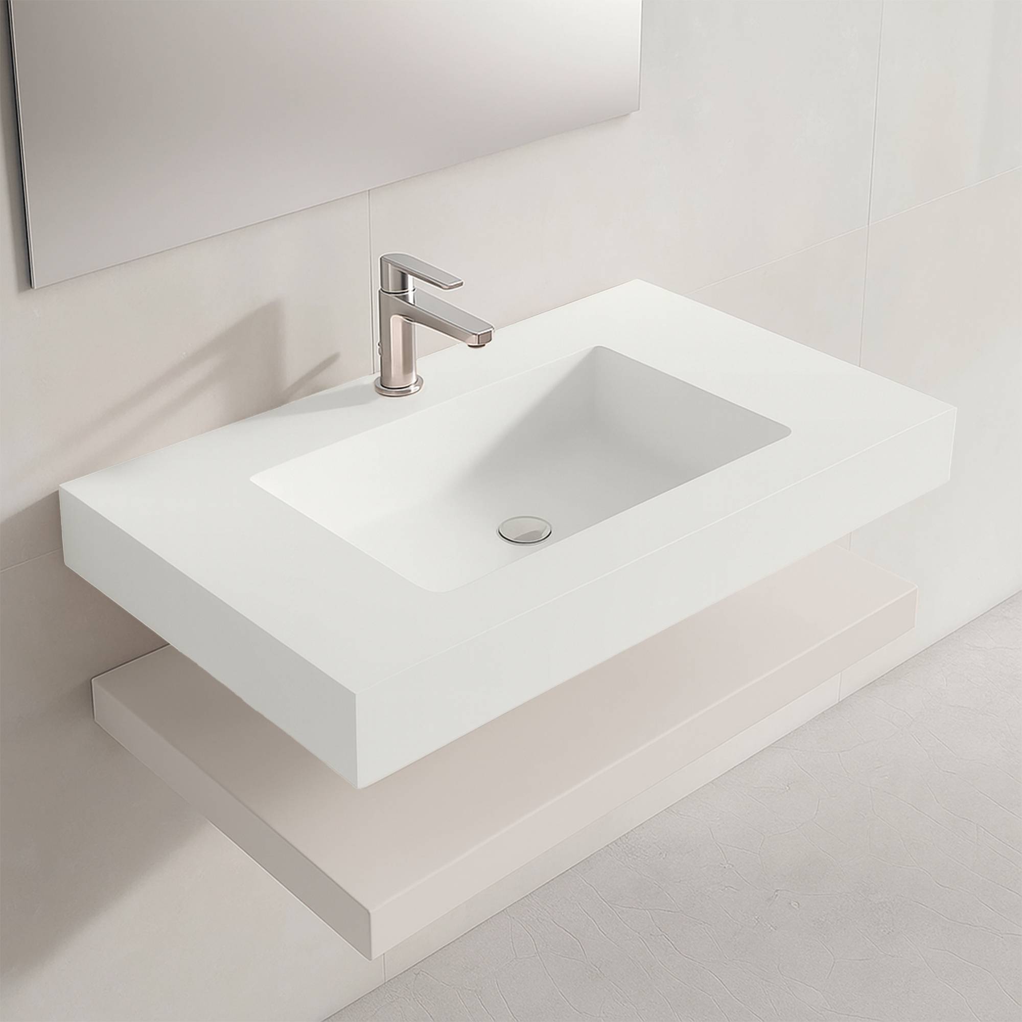 Badrumspaket Cavo 80 cm Mineralmarmor Tvättställ & Bänkskiva Beige Matt