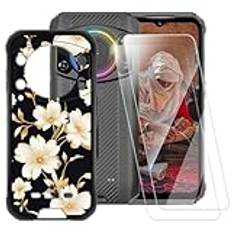 ESACMOT Guldblommor mönster fodral kompatibelt med Ulefone Armor 21 + [2-pack] skärmskydd härdat glas, stöttåligt fodral för Ulefone Armor 21 (6,5 tum)