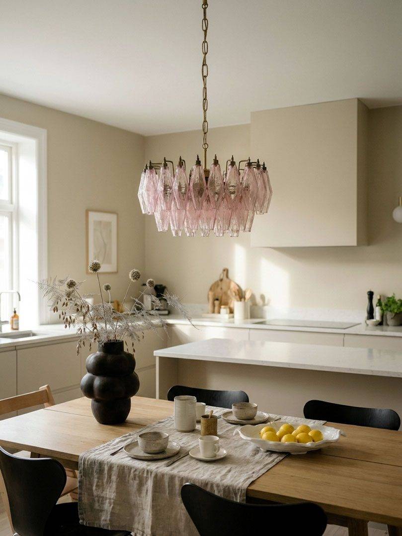 Murano Lysekrone Poliedri 56 glas Rosa