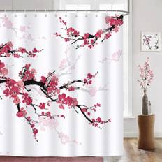 Bruseforhæng Rød Kirsebær Blomster Badeforhæng Polyester Stof 180x180cm Vandtæt Mugbestandig