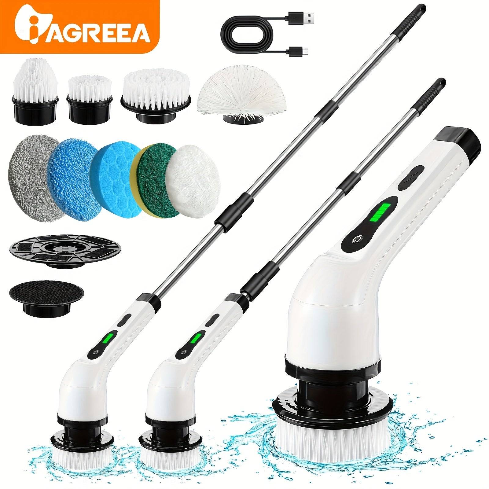 Electric Cleaning Brush with a Cordless Rotating Floor Washer, - white.