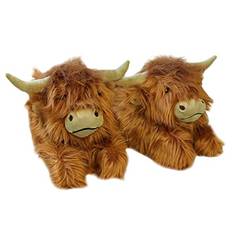 Imtrub Highland ko tofflor, söta djurtofflor, unisex höglandsko tofflor, djurtofflor för vuxna, plysch halkfria kotofflor för inomhus- och utomhusbruk