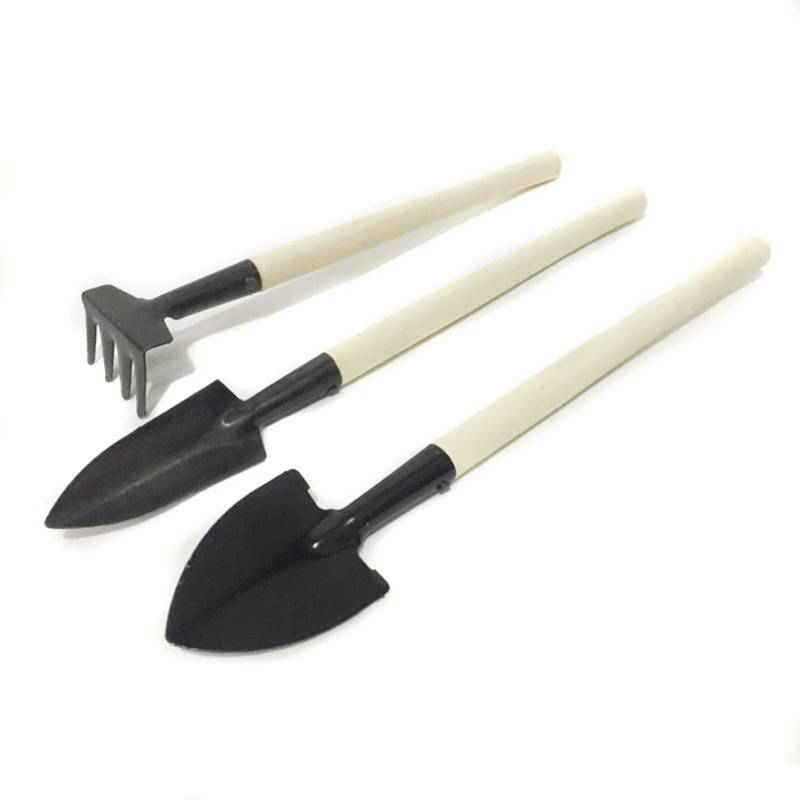 3 pcsmini trädgårdsplanter verktyg handtag spade rake set trämetall bonsai blommor kruka verktyg