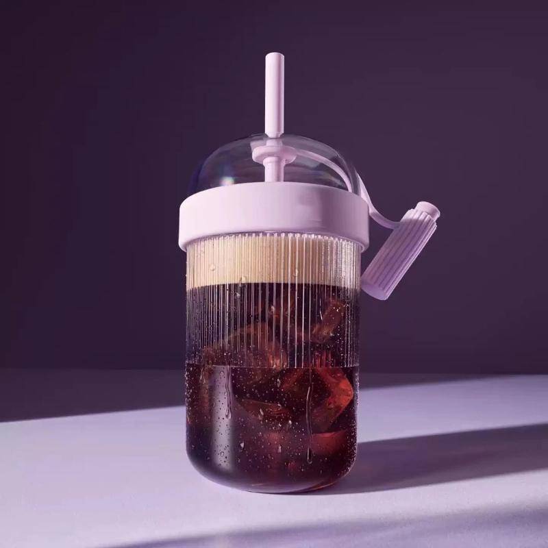 Dubbel Drickmugg i Plast 1 st Läckagesäker Kall Dryckstumlare med Lock och Sugrör för Iskaffe Smoothie