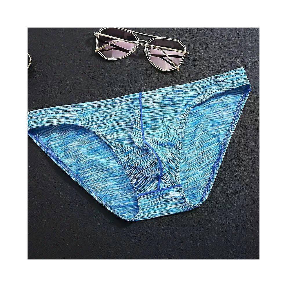 (M, blue) Men's Simple Bikini Gay Comfy Bulge Pouch Briefs Youth Breathable Elastic Hip Lift Quick Dry Sports Panties Fashion Mankini