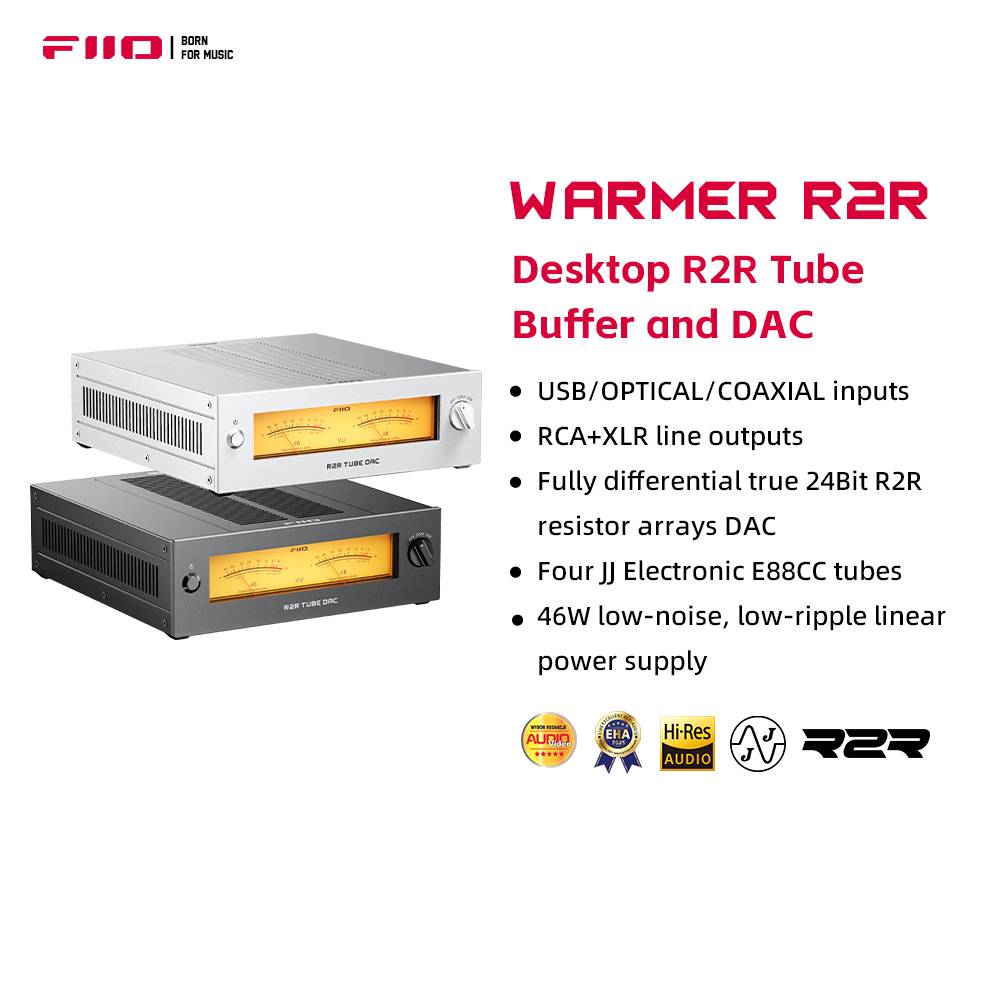 FiiO WARMER R2R Tube DAC/Amp, Fully Balanced 24Bit R2R Architecture, JJ E88CC Tube Buffer, USB/Optical/Coaxial Inputs
