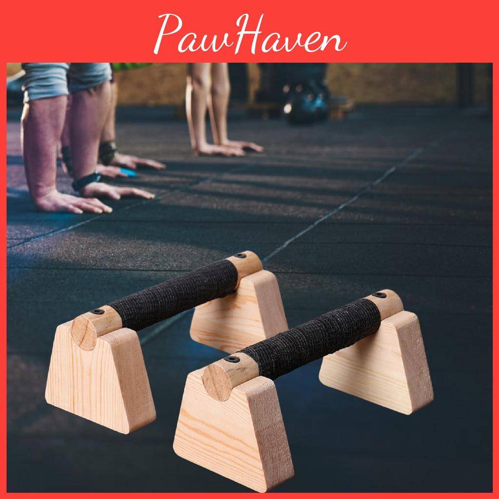 2 Push Bar Up Pieces Parallettes Wooden Stand For Home Gym Fitness Gymnastics