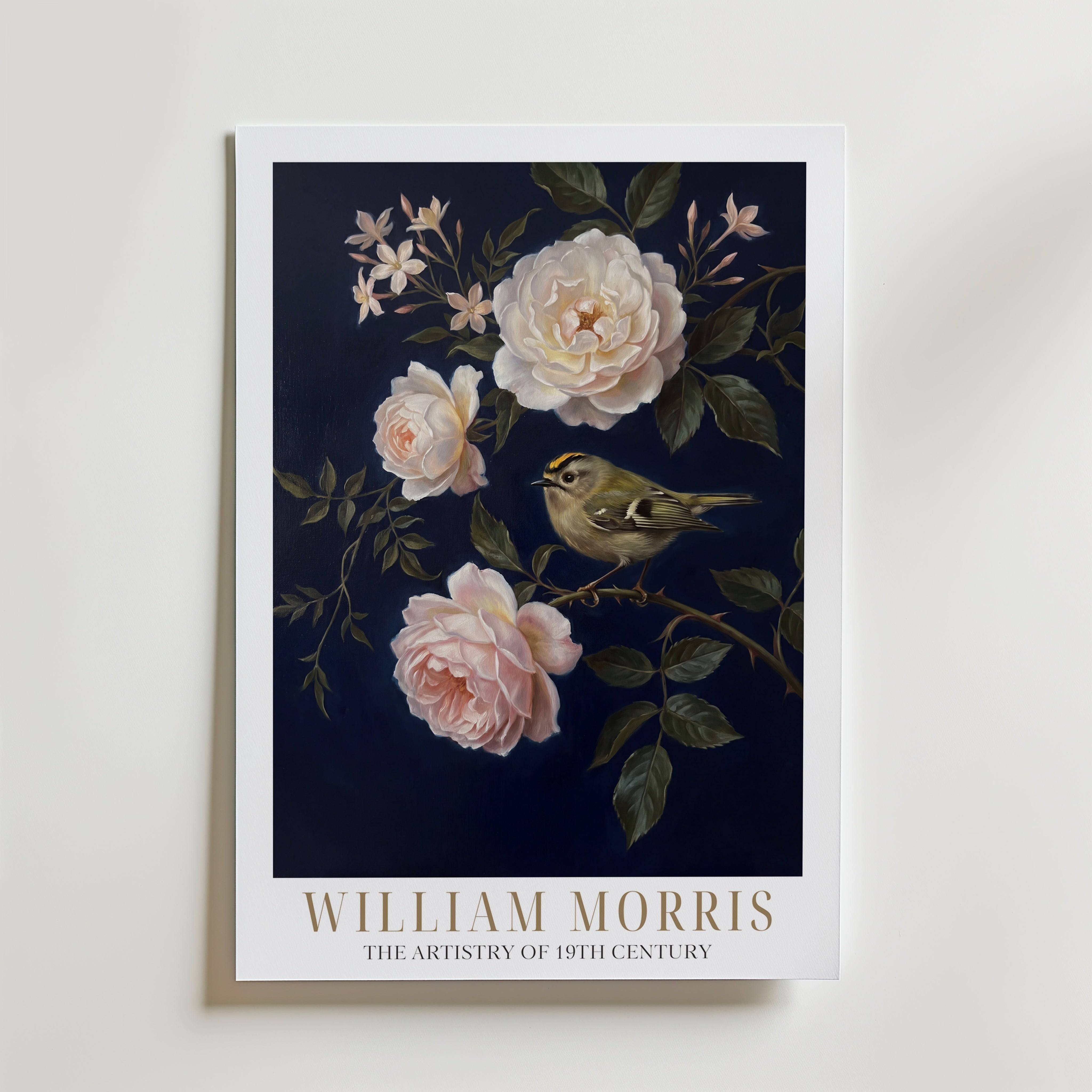 William Morris Goldcrest in Midnight Roses Poster - Premium Canvas 70x100 cm Med passepartout