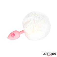 Silicone Anal Plug with Pompon Pink
