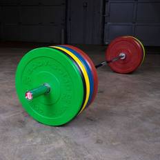 Body Solid - Färgade Chicago Extreme Bumpers skivstångsset 170 kg (Val av lås: Behåll fjäderlås, Val av skivstång: Ändra till 180 cm stång) - Gympaket