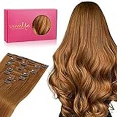 WENNALIFE Clip in Extensions äkta hår, 35 cm 14 tum, 120 g, 7 st Auburn Ginger Hair Extensions Remy Clip i äkta hår, förlängning av naturliga äkta hår