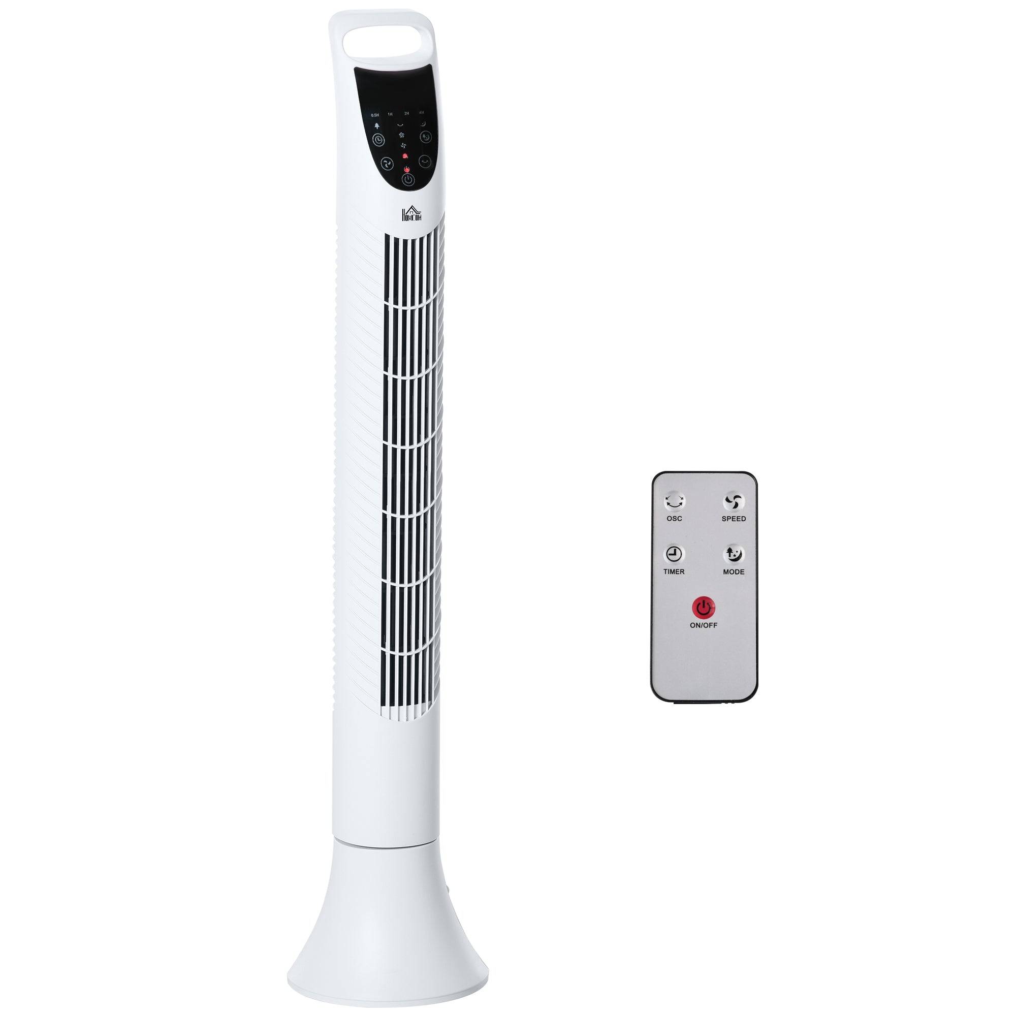 HOMCOM 36" Freestanding Tower Fan, Pedestal Fan with 3 Speed 3 Mode, 7.5h Timer, 70 Degree Oscillation, LCD Panel, 5M Remote Controller, White