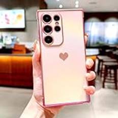 Lyxigt Mattplätering Mjukt Fodral För Samsung Galaxy S24 S23 S22 S21 Ultra Plus FE S 24 23 S24Ultra S23FE S21FE 5G Love Heart Cover, Rosa, För Samsung S21