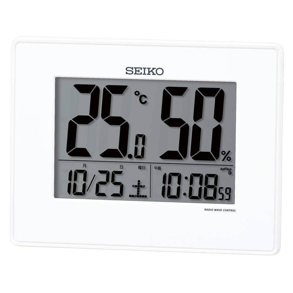 Seiko Clock Desk Alarm Wall Temperature and Humidity x x Model SQ798W Clock, Clock, Clock, Radio-Controlled, Digital, Calendar, Display, White,