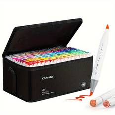 TEMU Professional Art Markers - Chisel Tip And Alcohol Ink, 48/60/80/100/120 Color Portable Bag Set - Painting, Coloring, And Flat Design - Ideal For Artists, Students, And Professionals