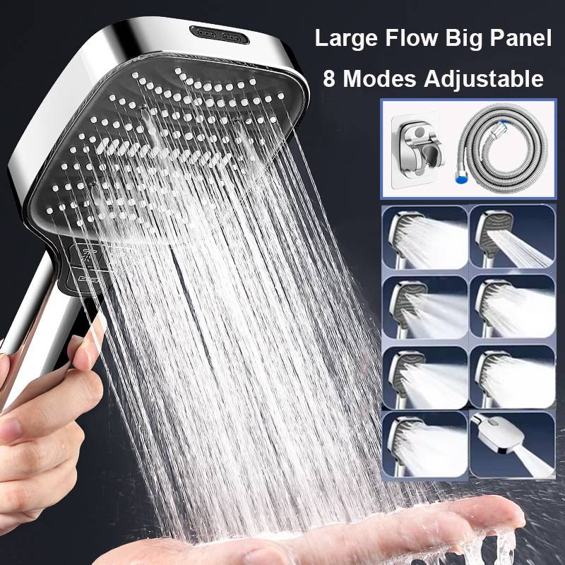 Adjustable Shower Head 8 Mode Rainfall Shower Large Flow Showerhead High Pressure Water Saving Shower Mixer Bathroom Accessories