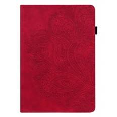 Tablet Case Compatible With Samsung iPad Lenovo Huawei Xiaomi Tablet PU Leather Folio Folding Multi-Angle Stand Wallet Flip Case with Card Slot Pen Clip, Peacock Flower Red