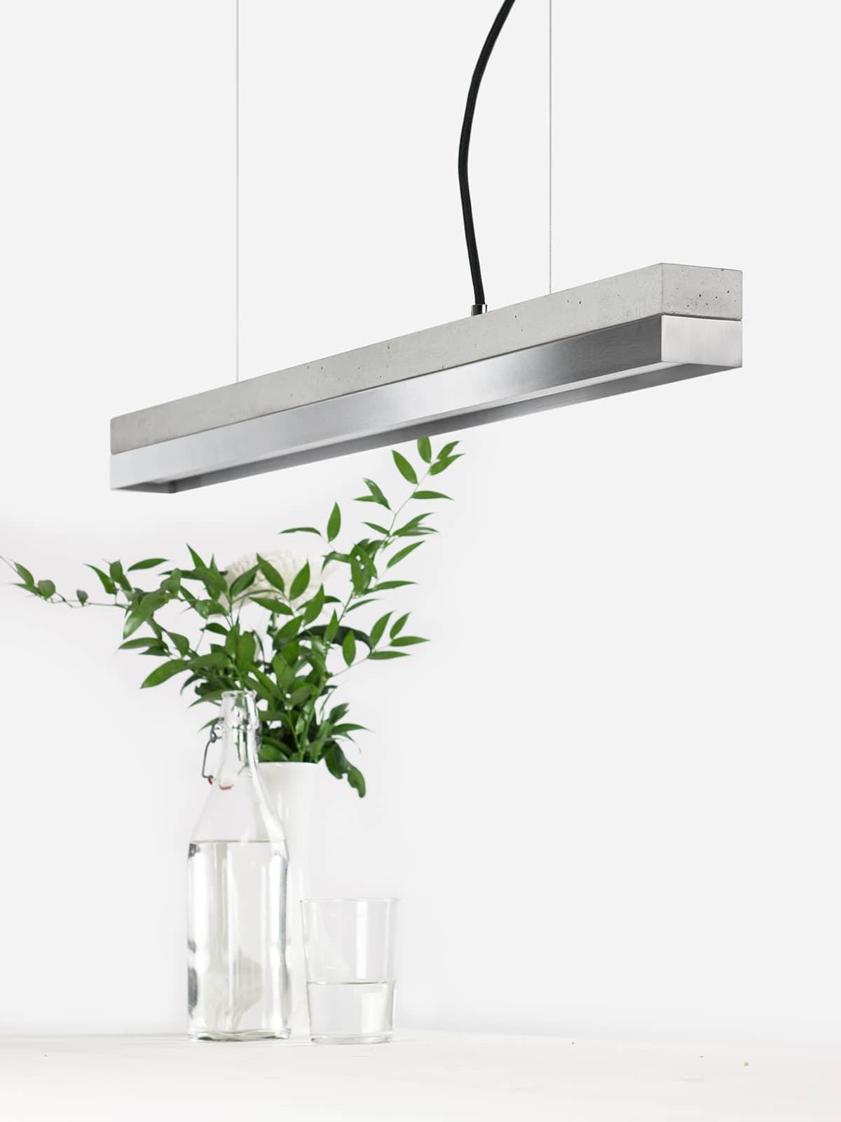 Langbordspendel i beton og rustfri stål Lys beton W92cm x H7cm x D7cm Kold hvid (4000k)