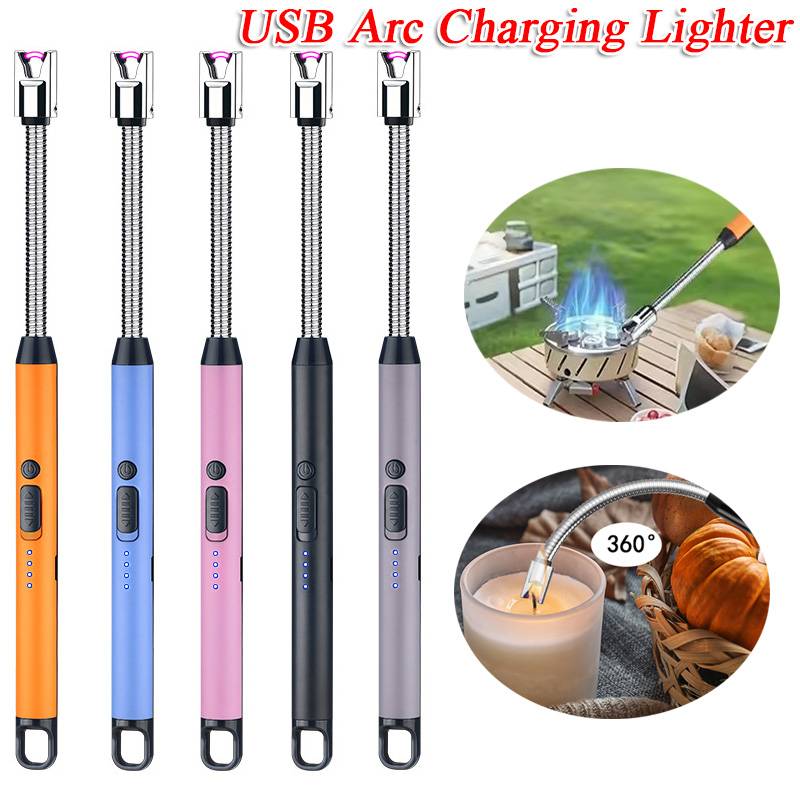 USB Rechargeable Multi-functional Electric Arc Lighter Windproof Flameless 360° Flexible Neck for Candle BBQ Camping Fireplace