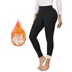 Vorvowry Vinterleggings för kvinnor termiska förtjockade vadderade fodrade mjuka leggings med hög midja eleganta strumpbyxor för vinter, Svart, M