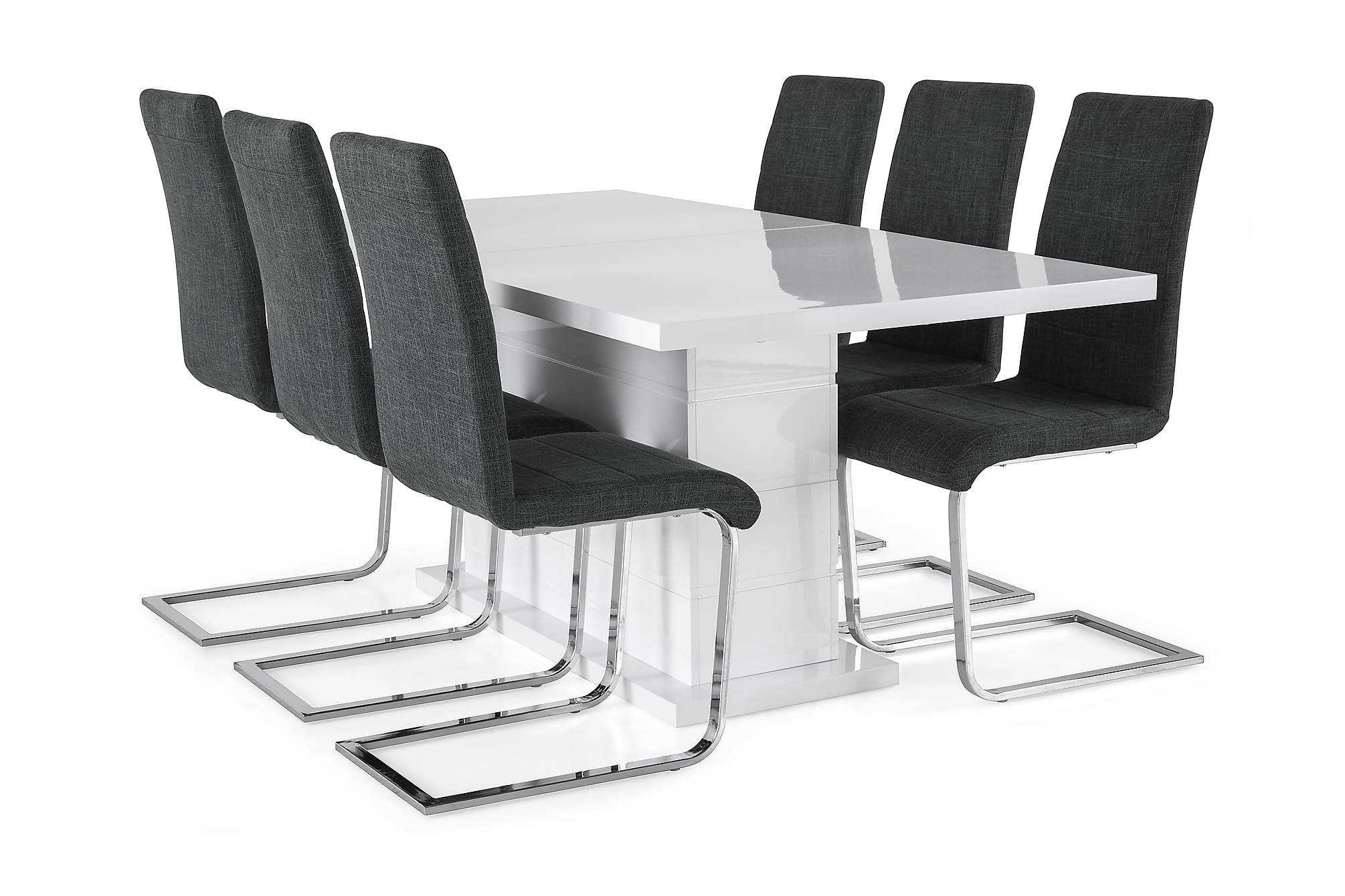 Concept 55 Ratliff Förlängningsbar Matgrupp 180 cm med 6 Cibus Stol - Vit/Grå/Krom Matgrupp & matbord med stolar