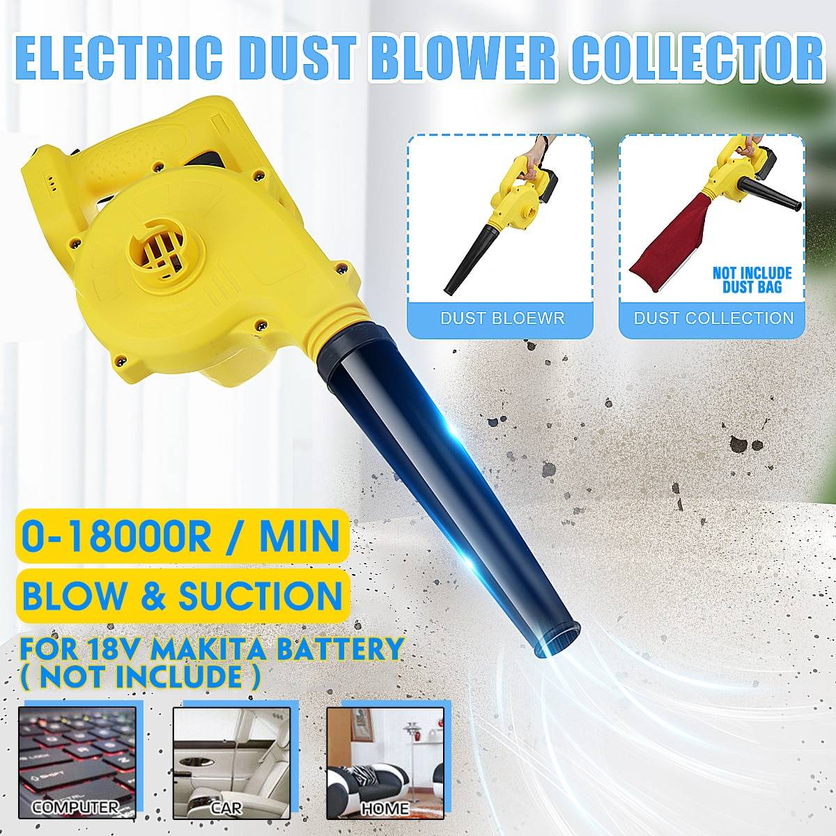 Drillpro handhållen sladdlös lövblås dammsugare dammsugare sladdlös fläkt fläkt & sug för makita 18v li-ion batteri
