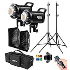 Godox SL60IIBi SL60II-Bi 75W LED-videolampa, 2800K-6500K, CRI96 + TLCI97 +, inbyggd 11 FX-effekter, ultratyst fläkt för nyfödd fotografering, porträtt, intervjubelysning, videofilmning (SL60IIBI Kit2)