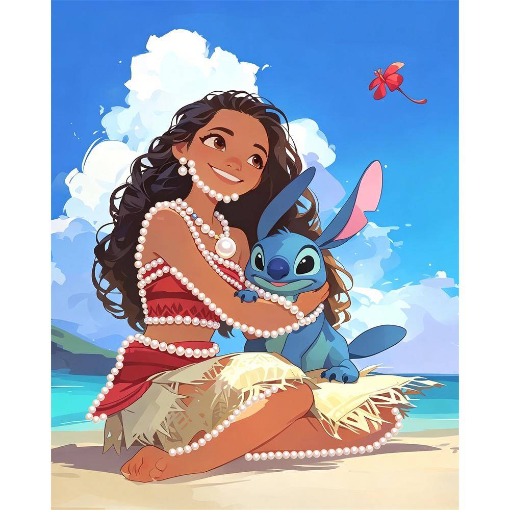 Disney Pearl Art Moana Stitch Creative Pearl-Style Art Kit 5D DIY Pearl Embroidery Mosaic Cross-Stitch Kit for Home Decor 30x40