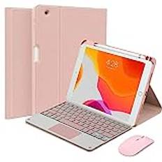 QYiiD Touchpad Keyboard Case för iPad 10:e generationen (2022), iPad 10,9 tum 2022 fodral med tangentbordsmus, magnetiskt avtagbar bakgrundsbelyst tangentbordsmus, smart folio med pennhållare, rosa