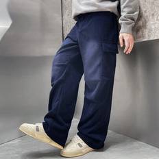 American Streetwear Corduroy Cargo-byxor med flera fickor, blå höst- och vinterbyxor, pojkvänspresenter, enkla långbyxor, för make - Marinblå - L,M,S,XL,XXL