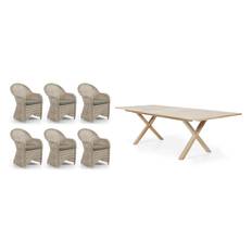 Brafab Paulina & Brutus matgrupp Beige med beige dyna 6 karmstolar & bord 200-265x100 cm