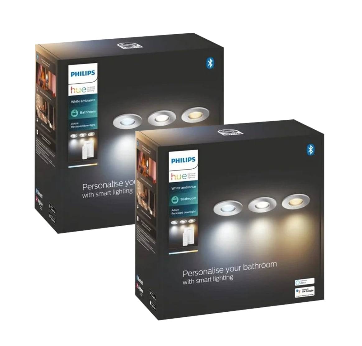 Philips Hue White Ambiance Adore Bathroom – Indbygningsspot GU10 5W Sølv IP44 × 2 – Bundle - Fri fragt og klar til levering - Prismatch