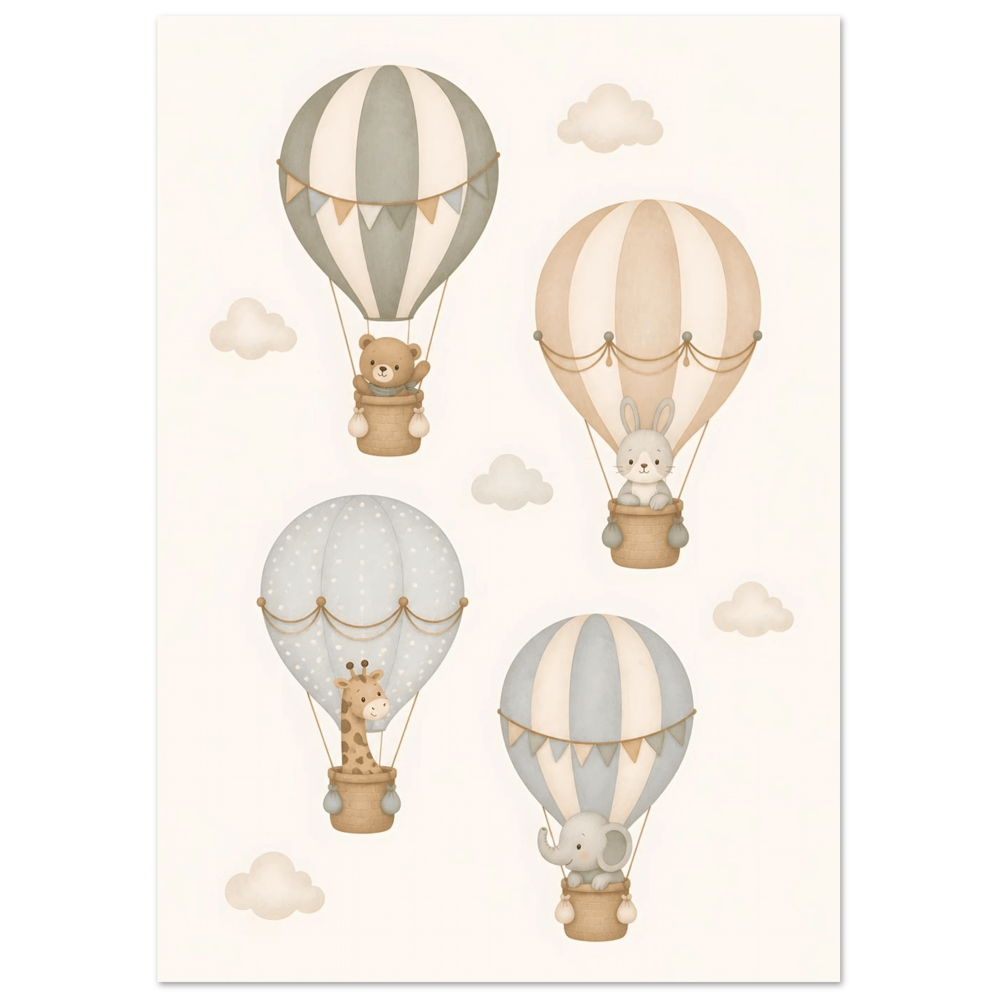 Djur i luftballonger barnposter-21x29.7 cm / 8x12" / Utan ram / -