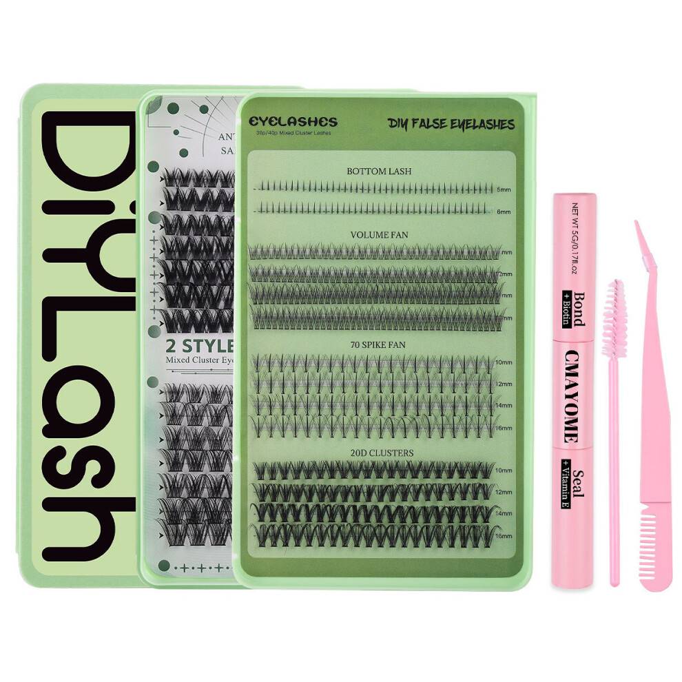 C Curl Lash Extension Kit til hjemmebrug, selvpåføring derhjemme. 192 stk. klusterøjenvipper med naturlig effekt og sprød volumen, perfekt C Curl