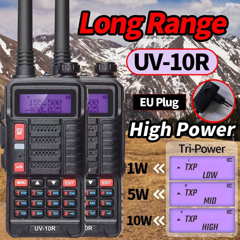 2 stycken Baofeng Uv 10r Professionella Walkie Talkies Högeffekt Dubbelband Tvåvägs CB Hamradio HF-sändtagare VHF UHF BF UV-10R Nie