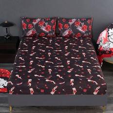 Cartoon Characters & Heart Lip Printed Fitted Sheet, For Dorm, Room Decoration Stuff, Gifts - Multicolor - 120*200,180*200,99*190,138*190,153*203,198*203,200*220