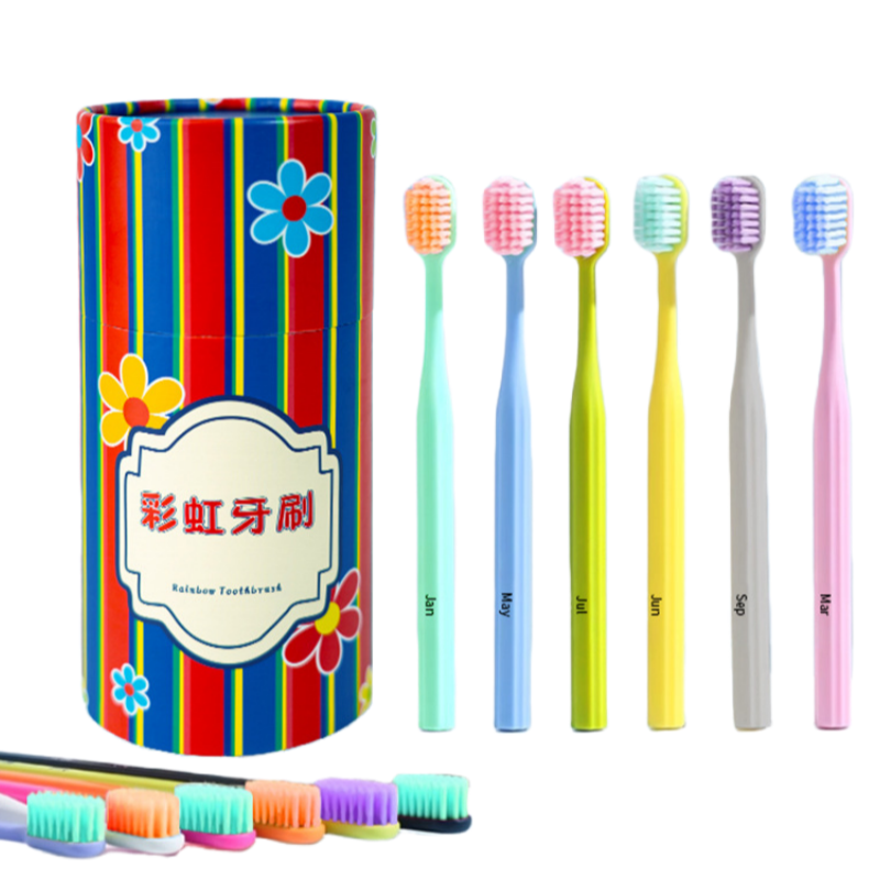 12pcs Rainbow Soft Bristle Toothbrush in Bucket Wide Head for Adult Use Gum Protection Gentle Clean Colorful Home Oral Care Set