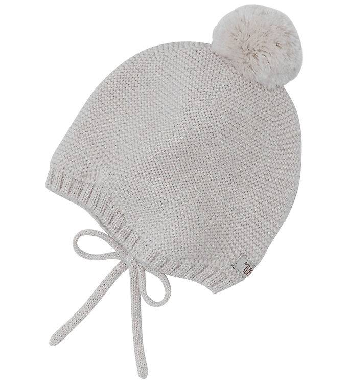 Huttelihut Hjälmmössa - Ull - Sand Melerad m. Pom-Pom - Huttelihut - 1-2 år (80-92) - Babyhjälm