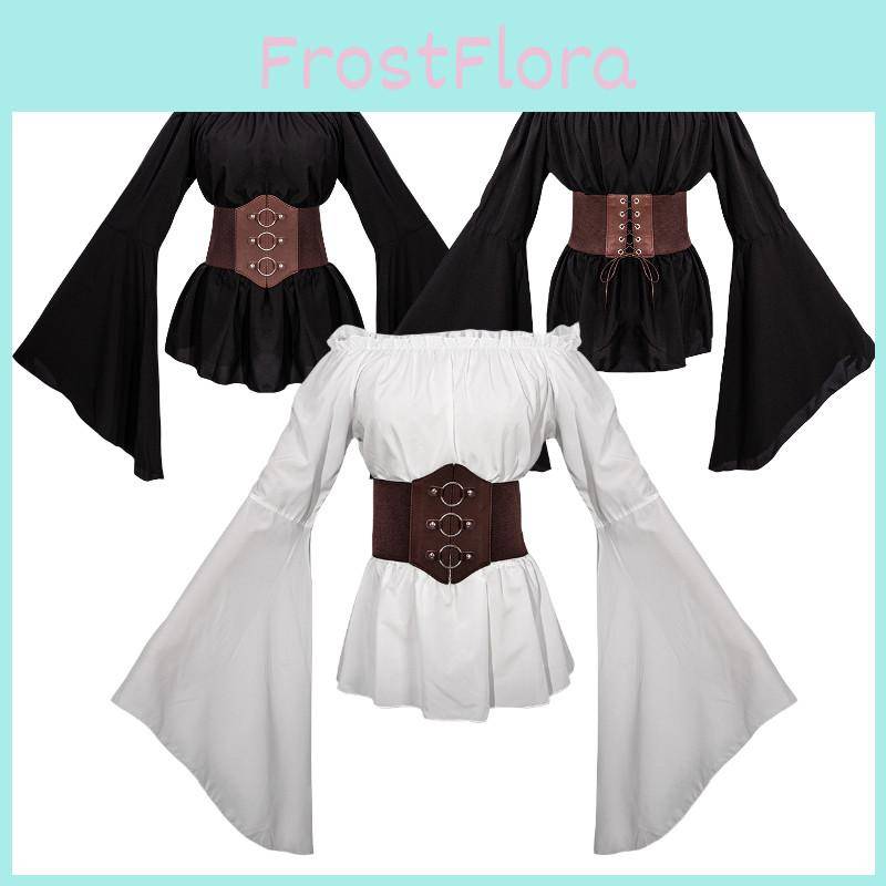 Mangguo Dams Renässans Pirat Långärmad Skjorta Vintage Cosplay Kostym cm black