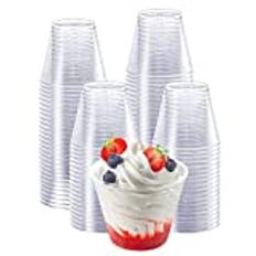 CYH 60 Stycken Runda Dessertskålar av Plast, 270ml Mini Dessert Koppar, Återanvändbara Dessertkoppar Klara Dessertglas till Mousse Pudding Glass Mat Efterrätter Bröllopsfödelsedagsfest