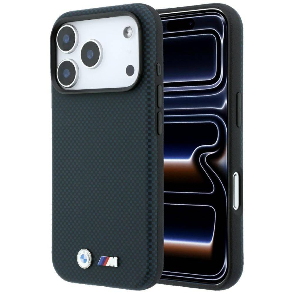 BMW M Quadrille Kevlar Metal-logo MagSafe-etui til iPhone 17 Pro / 18 Pro – marineblå.