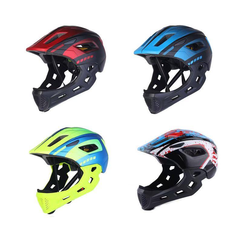 Avtagbar Barn Full Face Hjälm 18 Ventilationer Säkerhetshjälm för Cykel Scooter MTB med Nattljus Kompatibel blå