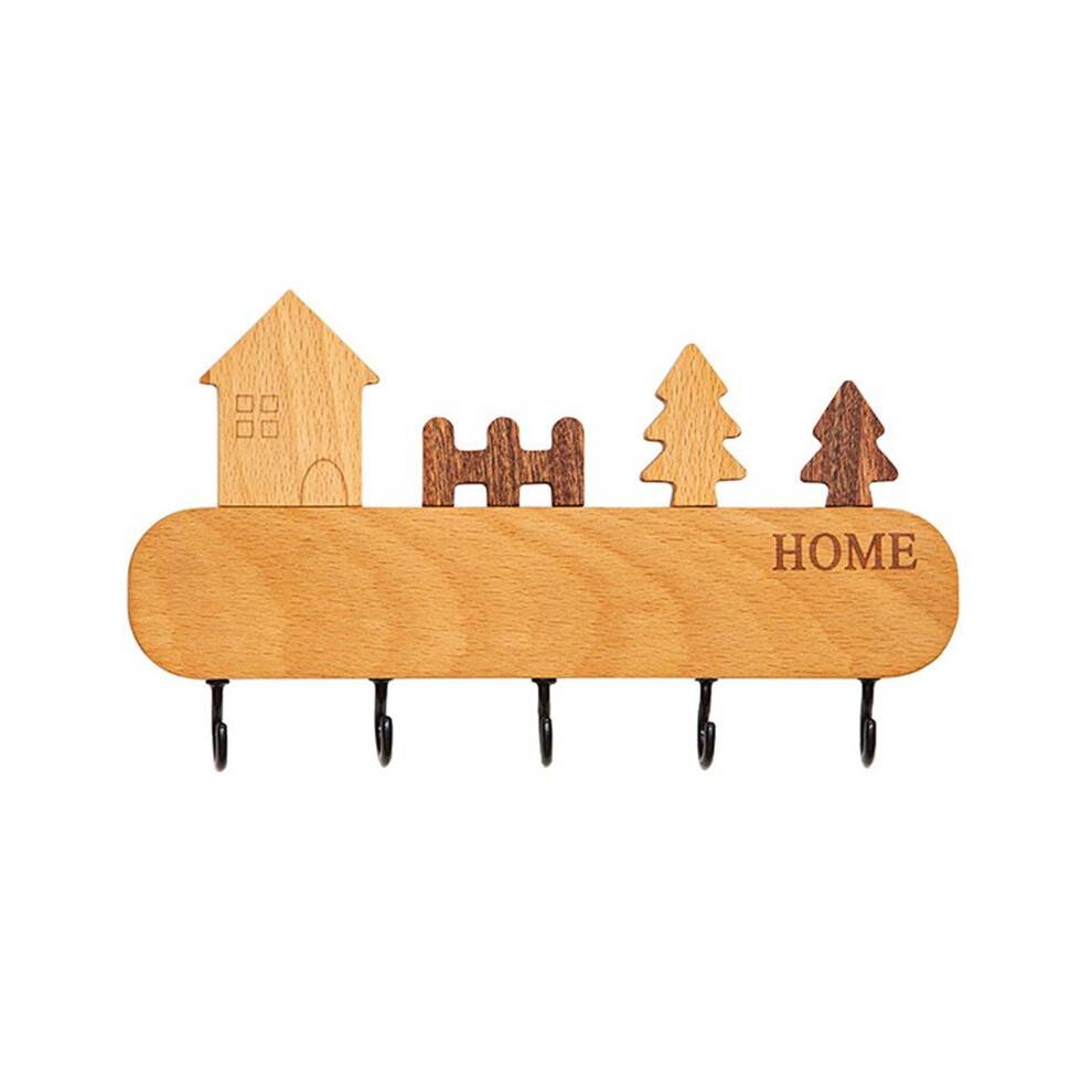 Solid Wood Key Hook Rack Non-Toxic Key Storage Holder Wall Mount Coat Rack Household Sundries