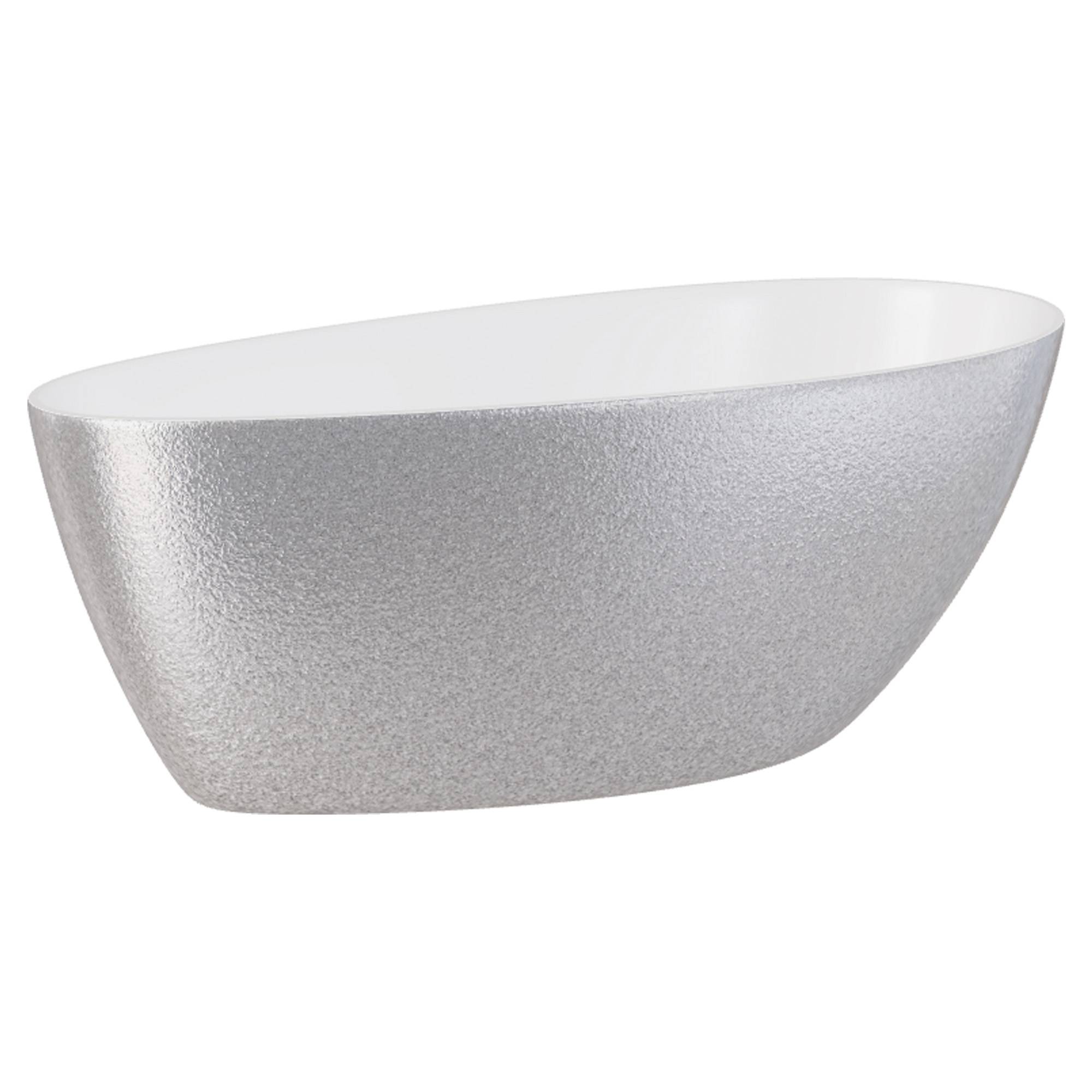 Handgjorda Mineral DuraBe Mineralgjutning Badkar Verona Silver Blank 160x70 cm med Krom Pop-up Bottenventil