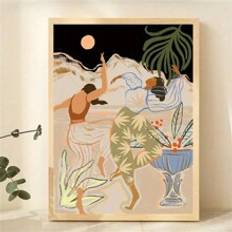 1pc Moonlight Dance Canvas Wall Art Print - Unframed Art Deco Style Poster For Home Office, Living Room, Bedroom Decor - Ink Painting Of People Dancing Under Full Moon - Indoor/Outdoor Classic Modern Wall Hanging Decor