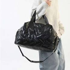 1pc Solid Color Polyester Tote Bag, Zipper Closure Large Capacity Travel Gym Bag, Fashionable And Simple Back To School For Travel Gym Bag For Camping - Black