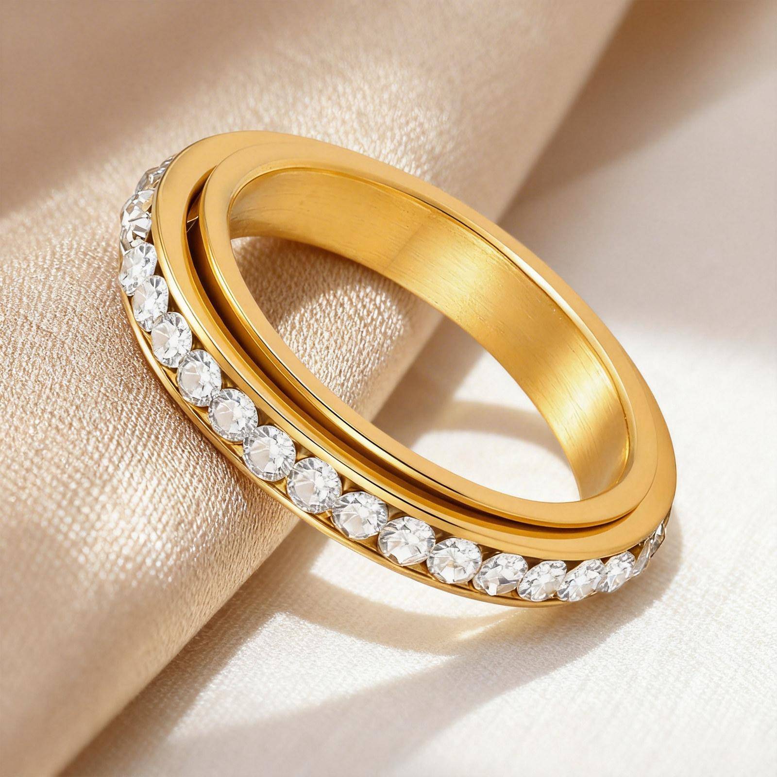 Spinnerring Zirkonia Evighetsring för Kvinnor Män, 4 mm Rostfritt Stål Fidget-ring för Ångest Stresslindring Icke-fläckande white